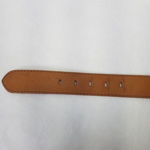 Leather Belt Women M Brown Top Grain Western Brass Buckle Medallion 29"-32" VTG - Picture 6 of 12